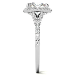 Petite Cathedral Halo Round Brilliant Moissanite Engagement Ring
