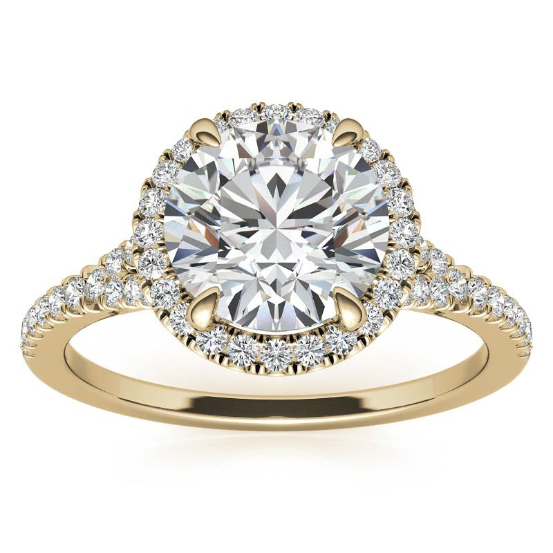 Petite Cathedral Halo Round Brilliant Moissanite Engagement Ring