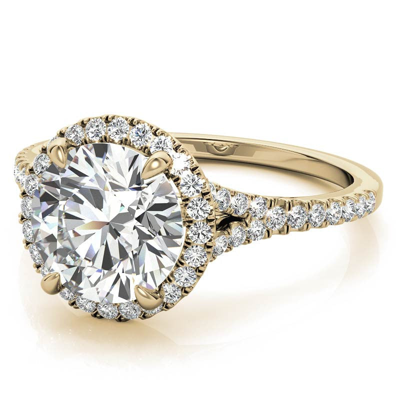 Petite Cathedral Halo Round Brilliant Moissanite Engagement Ring