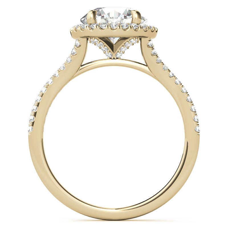 Petite Cathedral Halo Round Brilliant Moissanite Engagement Ring