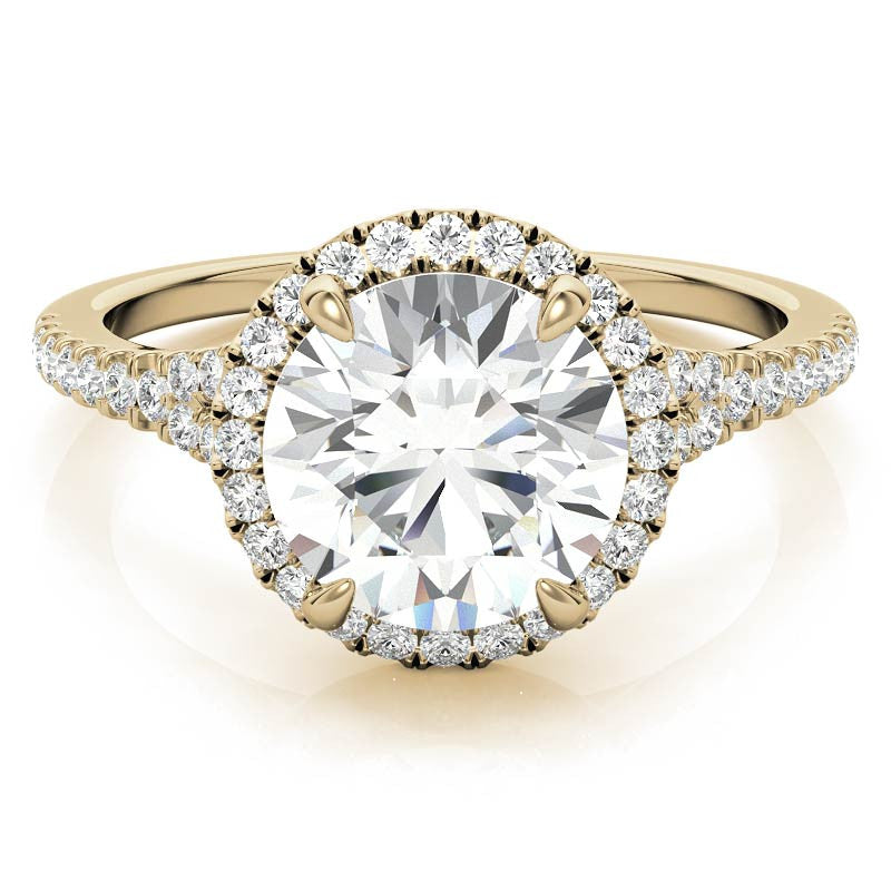 Petite Cathedral Halo Round Brilliant Moissanite Engagement Ring