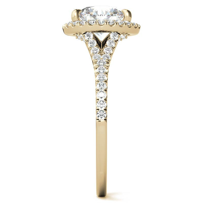 Petite Cathedral Halo Round Brilliant Moissanite Engagement Ring