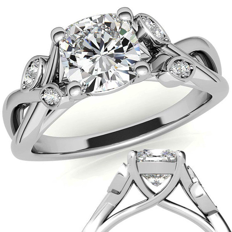 Cushion Floral Inspired Trellis Ivy Moissanite Engagement Ring
