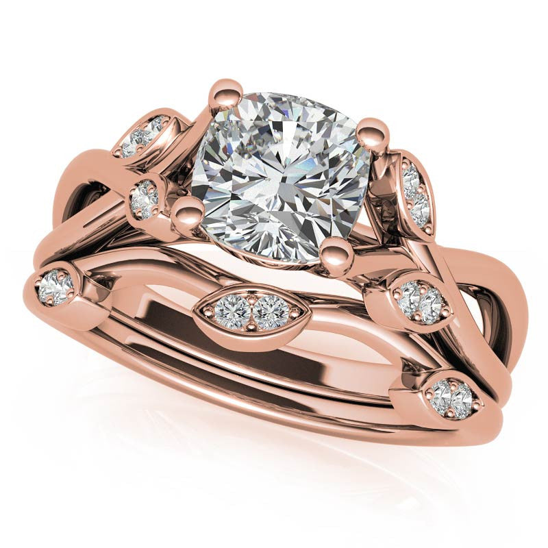 Cushion Floral Inspired Trellis Ivy Moissanite Engagement Ring