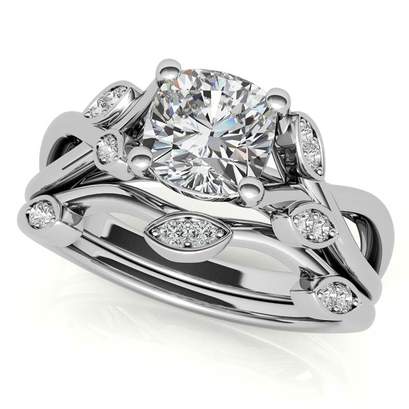 Cushion Floral Inspired Trellis Ivy Moissanite Engagement Ring
