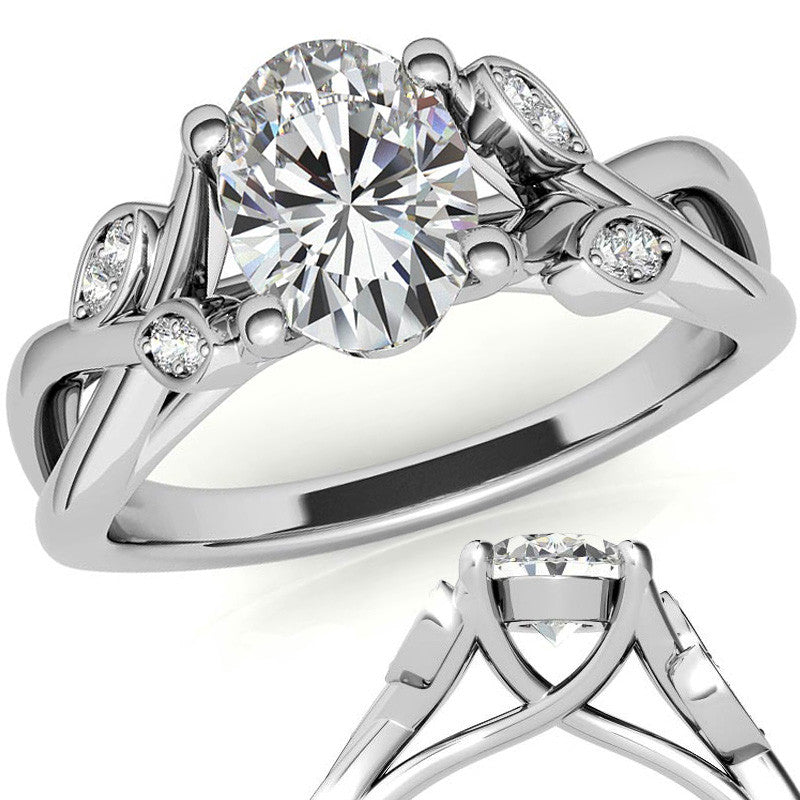 Oval Floral Inspired Trellis Ivy Moissanite Engagement Ring