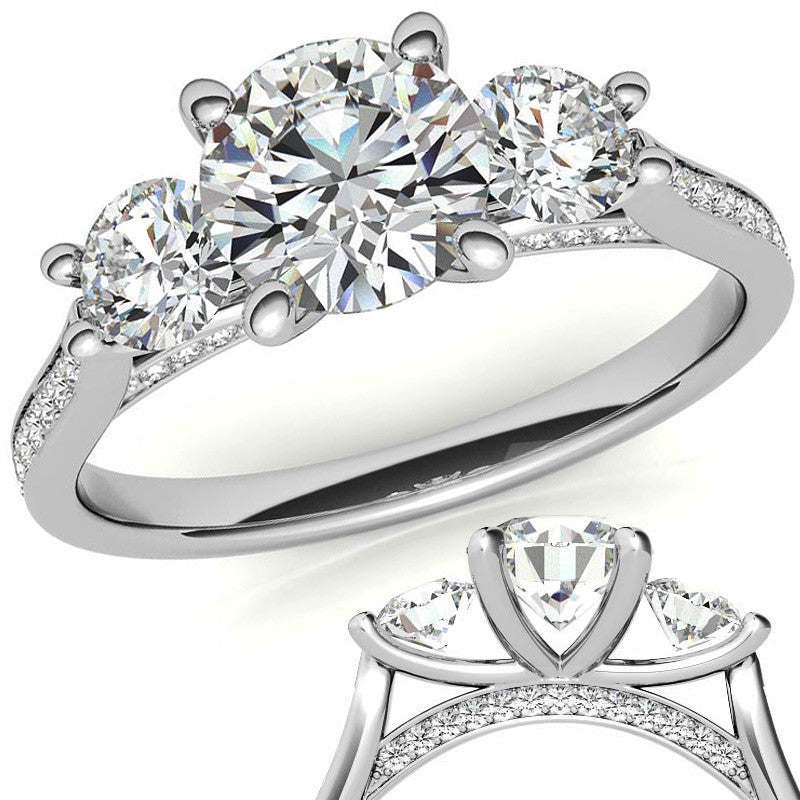 Round Three-Stone Trellis Moissanite Engagement Ring