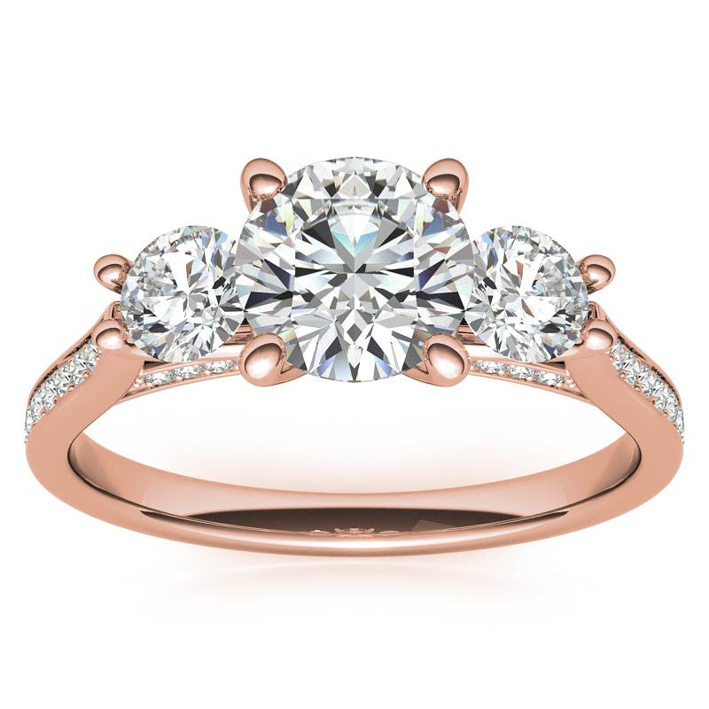 Round Three-Stone Trellis Moissanite Engagement Ring