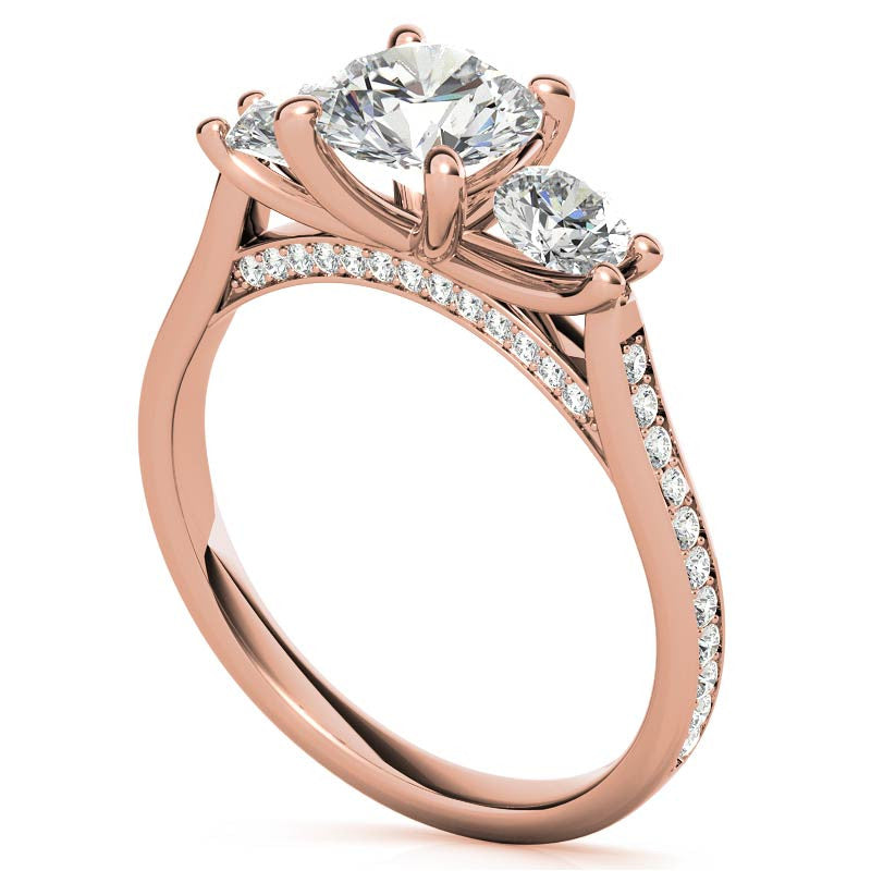 Round Three-Stone Trellis Moissanite Engagement Ring