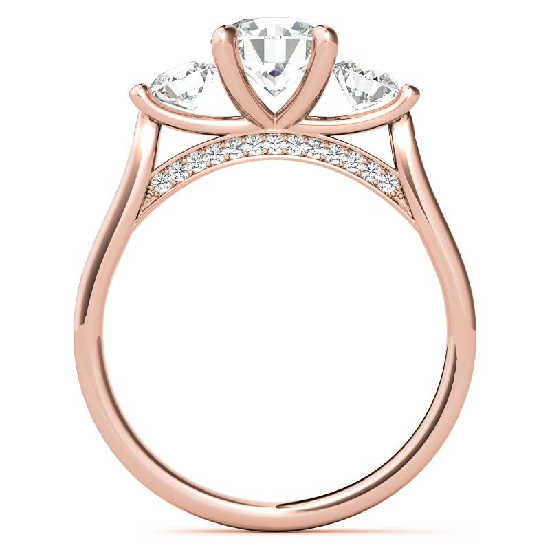 Round Three-Stone Trellis Moissanite Engagement Ring