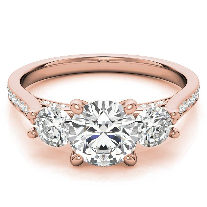 Round Three-Stone Trellis Moissanite Engagement Ring