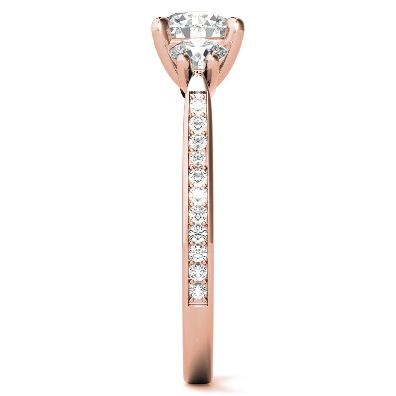 Round Three-Stone Trellis Moissanite Engagement Ring