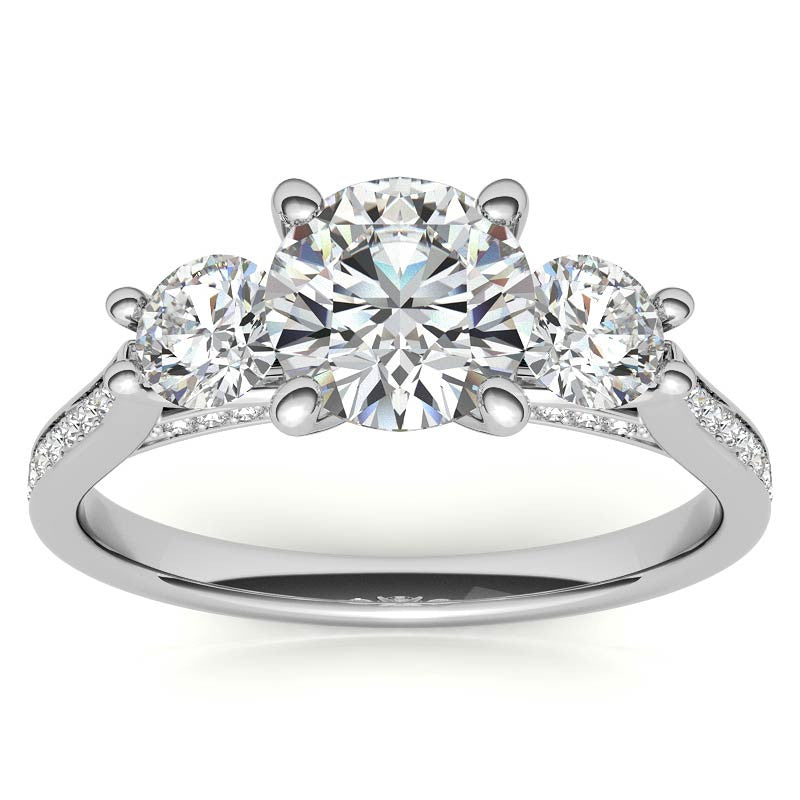 Round Three-Stone Trellis Moissanite Engagement Ring