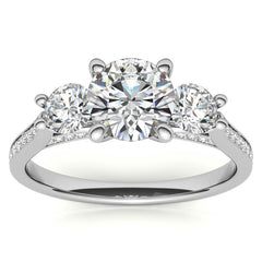 Round Three-Stone Trellis Moissanite Engagement Ring