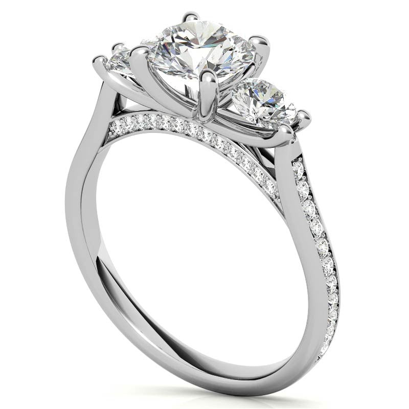 Round Three-Stone Trellis Moissanite Engagement Ring