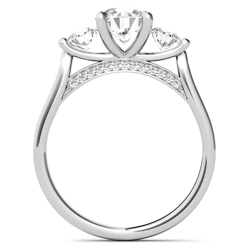 Round Three-Stone Trellis Moissanite Engagement Ring