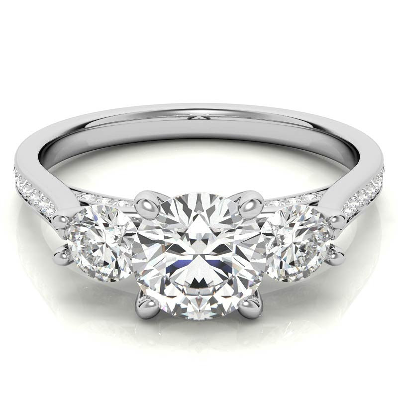 Round Three-Stone Trellis Moissanite Engagement Ring