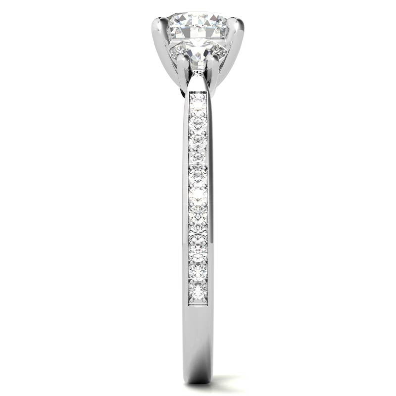 Round Three-Stone Trellis Moissanite Engagement Ring