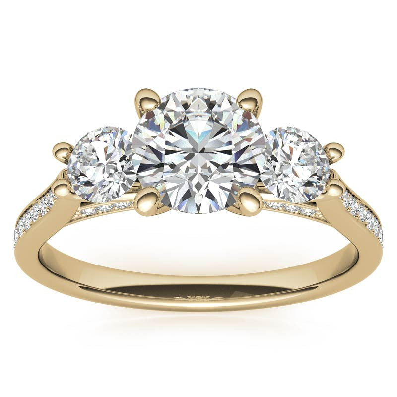Round Three-Stone Trellis Moissanite Engagement Ring