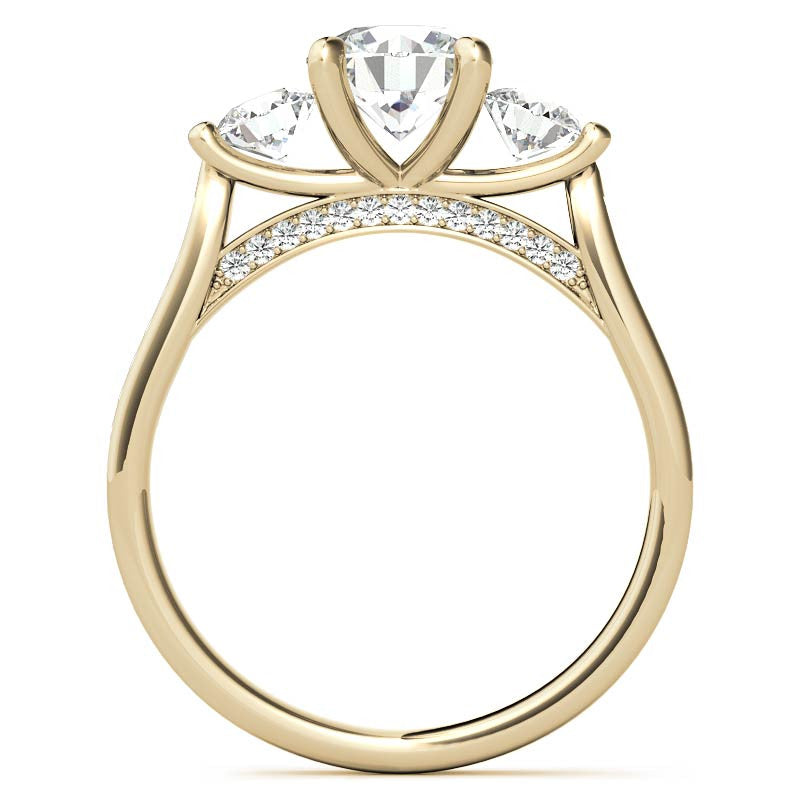 Round Three-Stone Trellis Moissanite Engagement Ring
