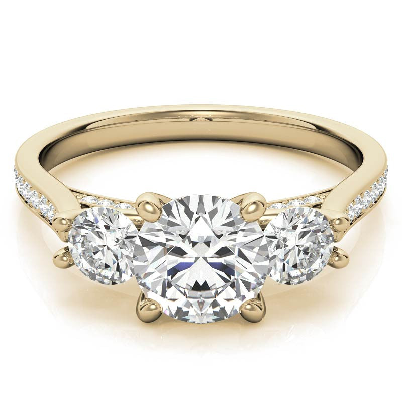 Round Three-Stone Trellis Moissanite Engagement Ring