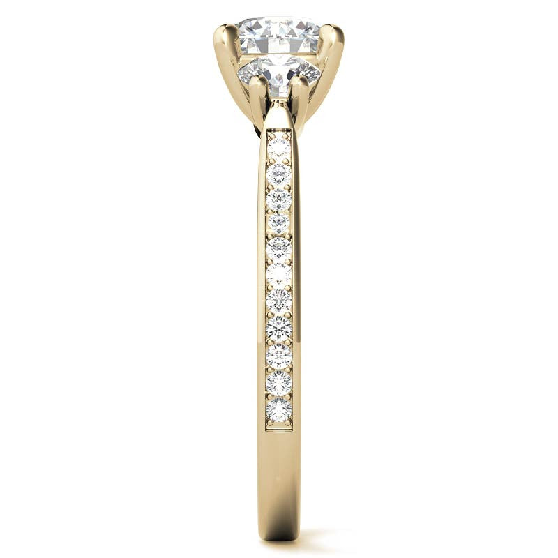Round Three-Stone Trellis Moissanite Engagement Ring