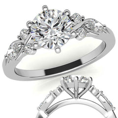 Round and Marquise Cathedral Moissanite Engagement Ring