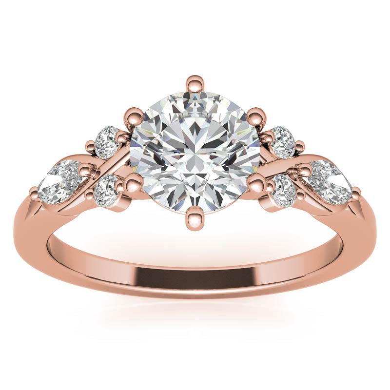 Round and Marquise Cathedral Moissanite Engagement Ring