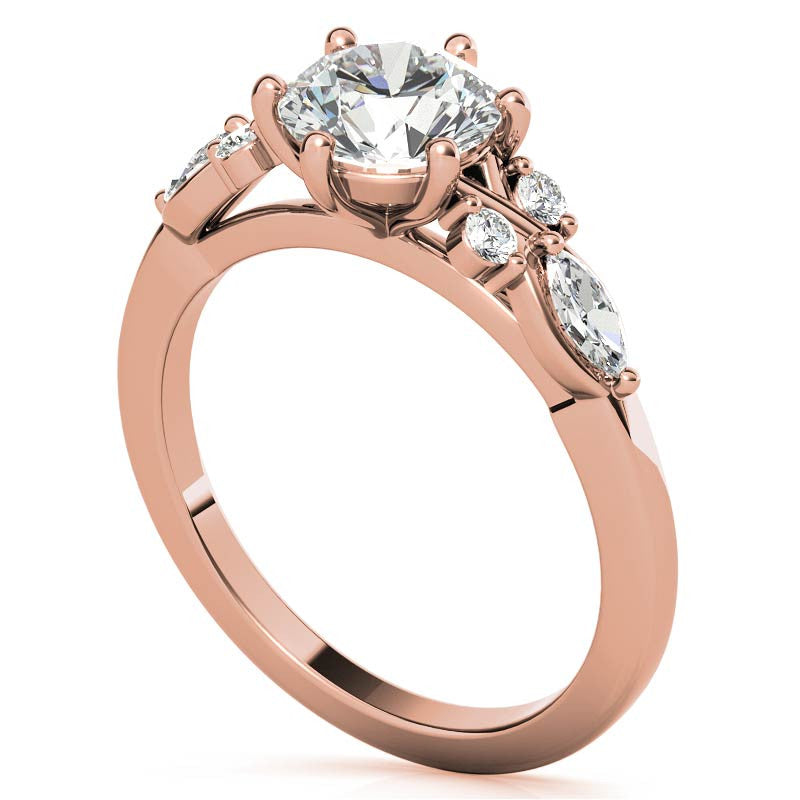 Round and Marquise Cathedral Moissanite Engagement Ring