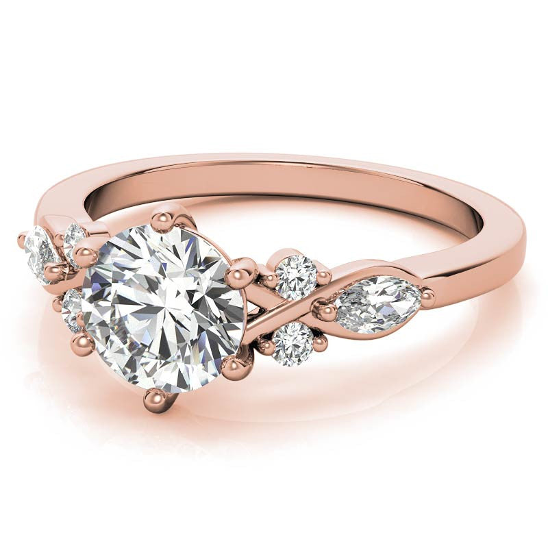 Round and Marquise Cathedral Moissanite Engagement Ring