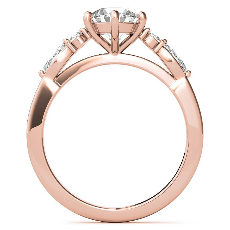 Round and Marquise Cathedral Moissanite Engagement Ring