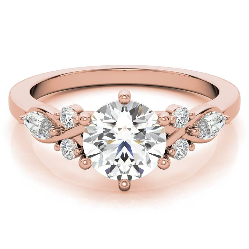 Round and Marquise Cathedral Moissanite Engagement Ring