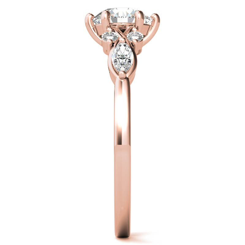 Round and Marquise Cathedral Moissanite Engagement Ring