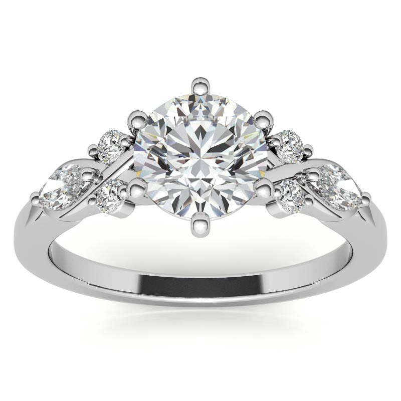 Round and Marquise Cathedral Moissanite Engagement Ring