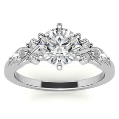 Round and Marquise Cathedral Moissanite Engagement Ring