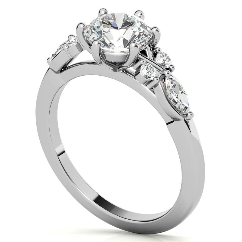 Round and Marquise Cathedral Moissanite Engagement Ring