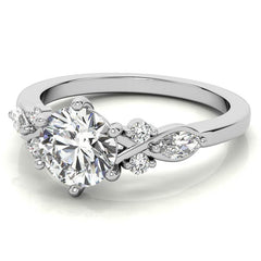 Round and Marquise Cathedral Moissanite Engagement Ring