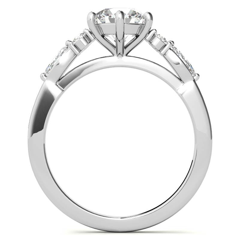 Round and Marquise Cathedral Moissanite Engagement Ring
