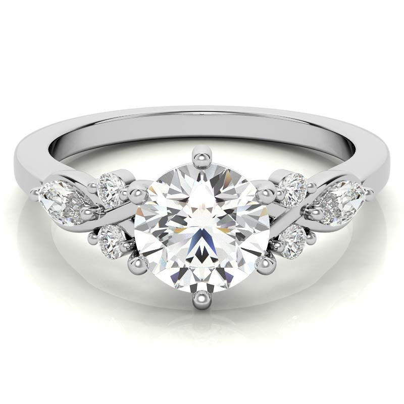 Round and Marquise Cathedral Moissanite Engagement Ring