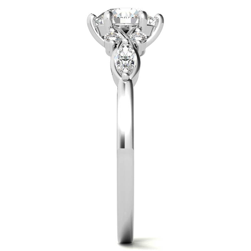 Round and Marquise Cathedral Moissanite Engagement Ring