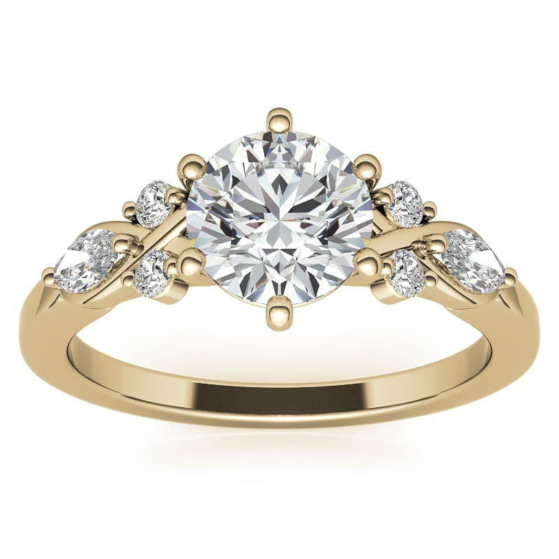 Round and Marquise Cathedral Moissanite Engagement Ring