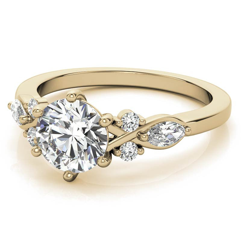 Round and Marquise Cathedral Moissanite Engagement Ring