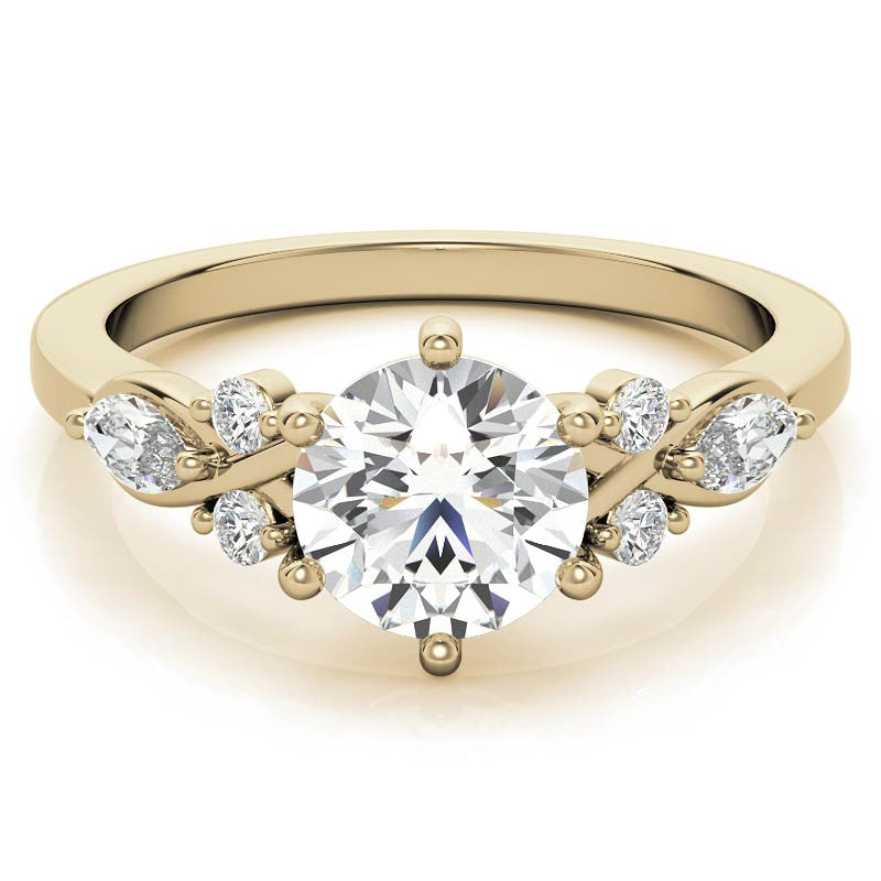 Round and Marquise Cathedral Moissanite Engagement Ring