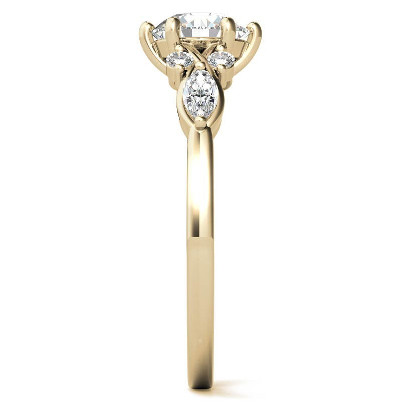 Round and Marquise Cathedral Moissanite Engagement Ring