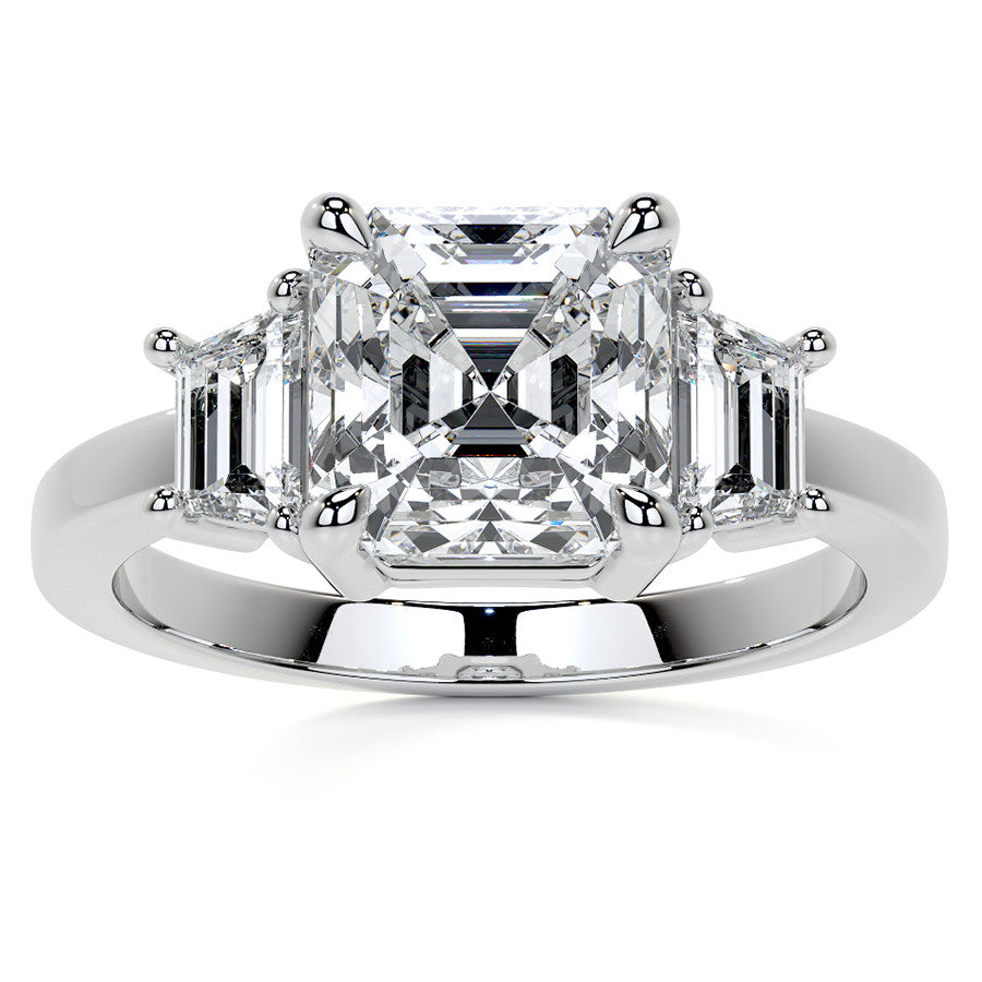 Asscher and Trapezoid Moissanite Engagement Ring