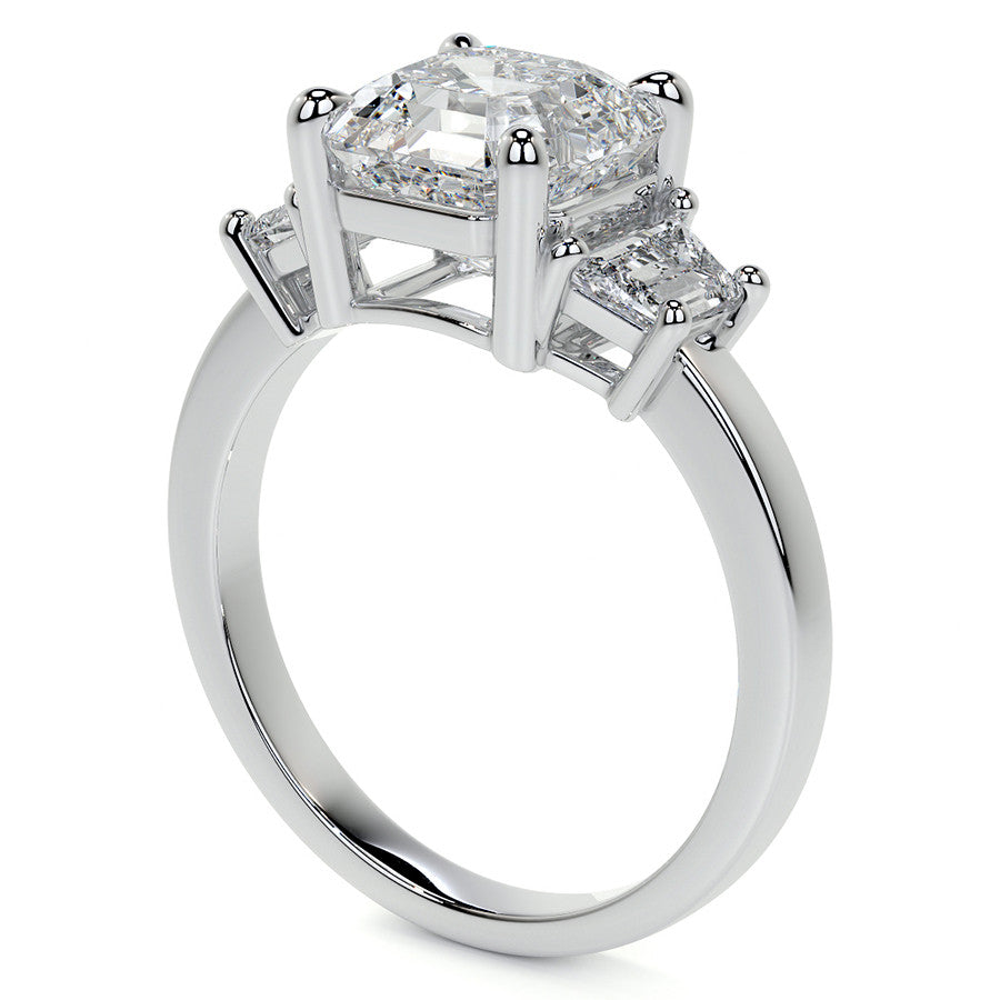 Asscher and Trapezoid Moissanite Engagement Ring