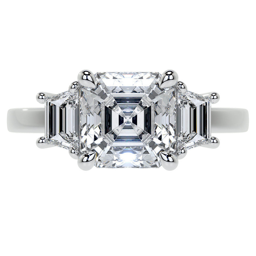 Asscher and Trapezoid Moissanite Engagement Ring