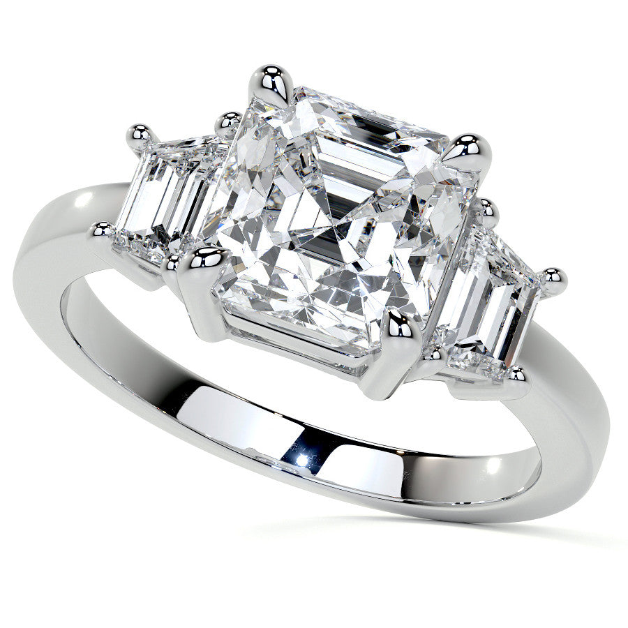 Asscher and Trapezoid Moissanite Engagement Ring