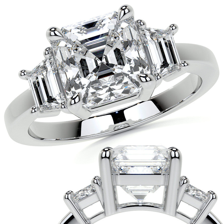 Asscher and Trapezoid Moissanite Engagement Ring