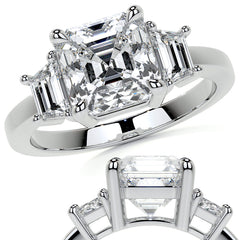Asscher and Trapezoid Moissanite Engagement Ring